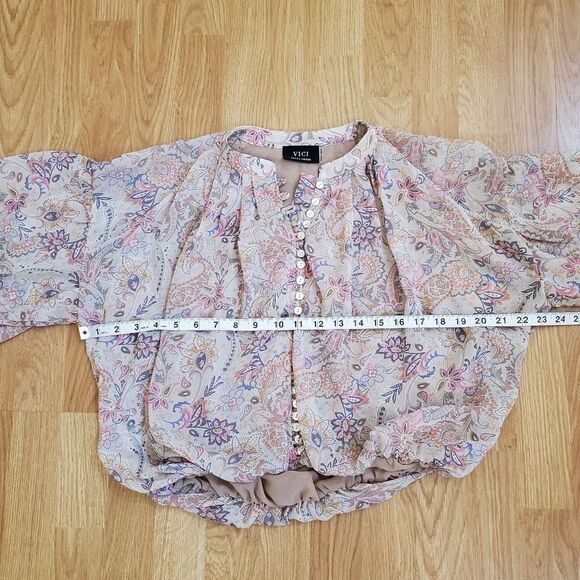 🦋 VICI 🦋 Paisley Semi-Sheer Elastic Waist Blouse - [Size XS, Beige] - Picture 13 of 16